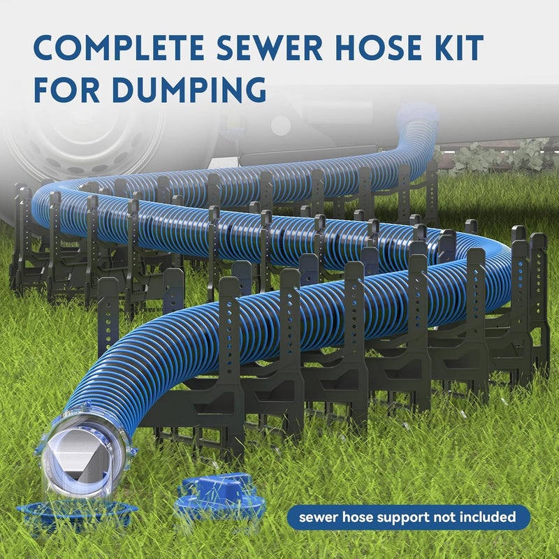 DUMPMAN RV Sewer Hose 10 Ft, Sewer Hose for RV Camper RV, Sewer Hose Kit with Swivel Fitting - Includes 90 Degree Clear View Sewer Adapter, and 2 Storage Caps - Image 2